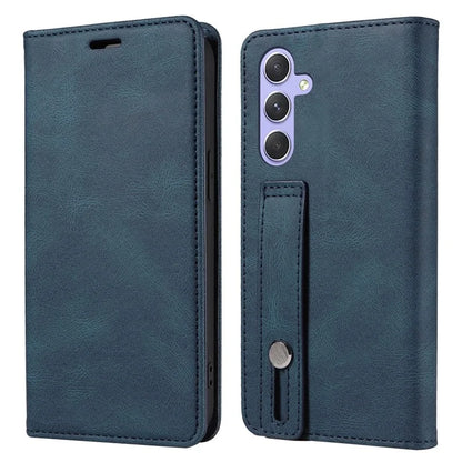 For Samsung Galaxy A24 4G (162.1 x 77.6 x 8.3mm) Magnetic Phone Case Leather Stand Shell with Wristband