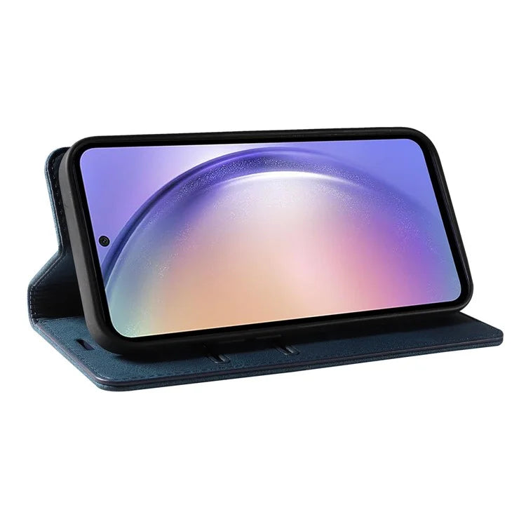 For Samsung Galaxy A24 4G (162.1 x 77.6 x 8.3mm) Magnetic Phone Case Leather Stand Shell with Wristband