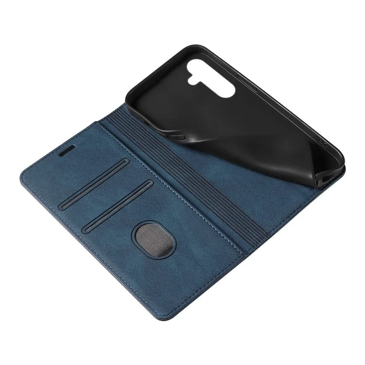 For Samsung Galaxy A24 4G (162.1 x 77.6 x 8.3mm) Magnetic Phone Case Leather Stand Shell with Wristband