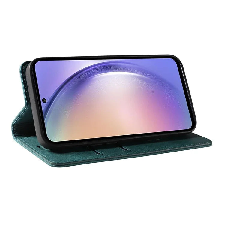 For Samsung Galaxy A24 4G (162.1 x 77.6 x 8.3mm) Magnetic Phone Case Leather Stand Shell with Wristband