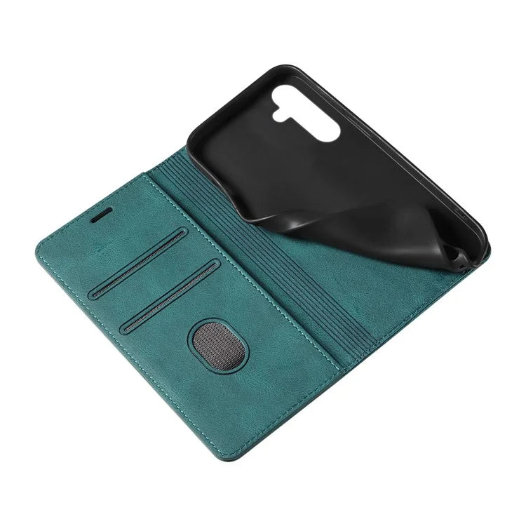 For Samsung Galaxy A24 4G (162.1 x 77.6 x 8.3mm) Magnetic Phone Case Leather Stand Shell with Wristband