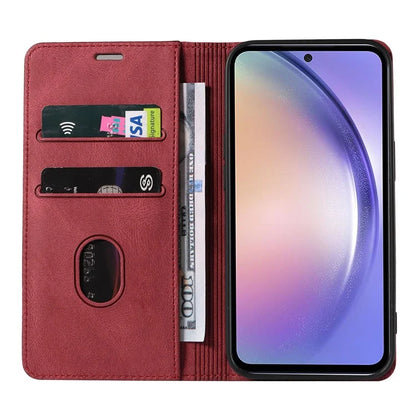 For Samsung Galaxy A24 4G (162.1 x 77.6 x 8.3mm) Magnetic Phone Case Leather Stand Shell with Wristband