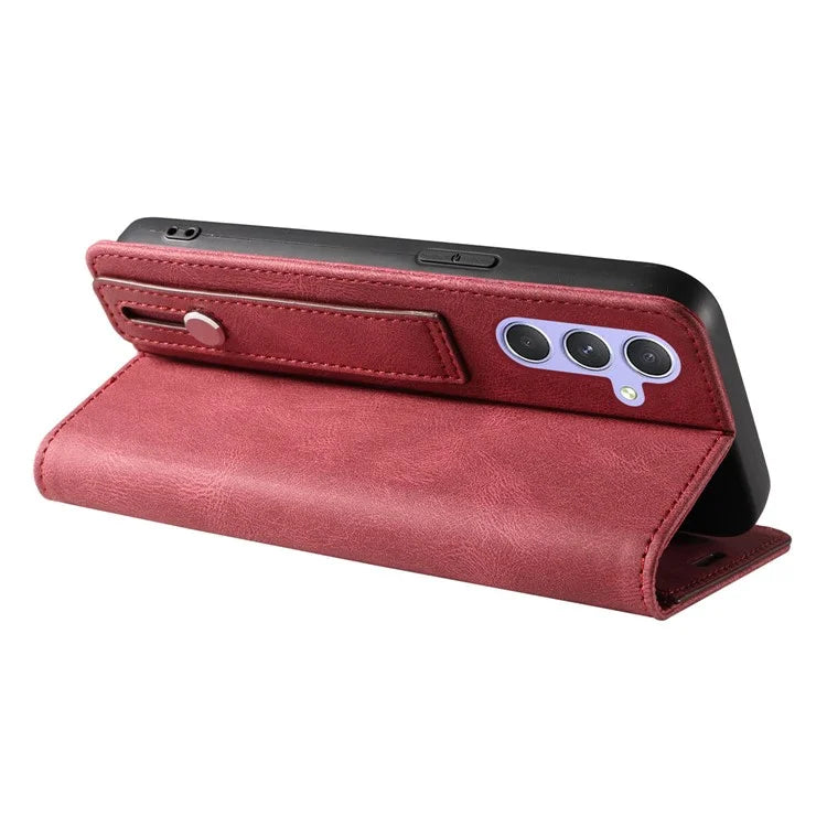 For Samsung Galaxy A24 4G (162.1 x 77.6 x 8.3mm) Magnetic Phone Case Leather Stand Shell with Wristband