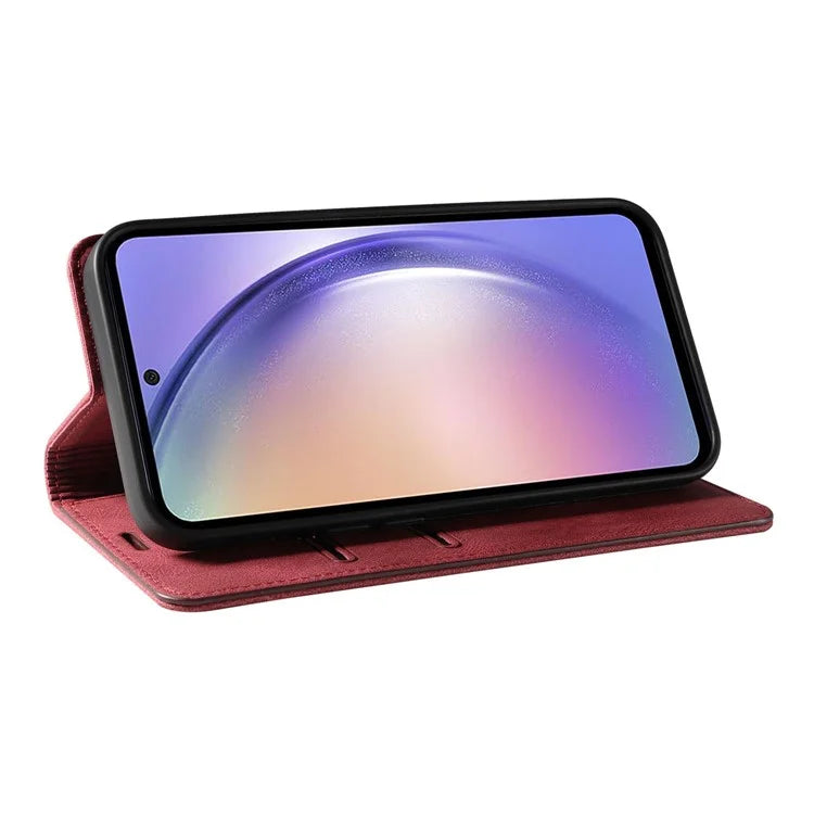 For Samsung Galaxy A24 4G (162.1 x 77.6 x 8.3mm) Magnetic Phone Case Leather Stand Shell with Wristband