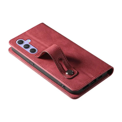 For Samsung Galaxy A24 4G (162.1 x 77.6 x 8.3mm) Magnetic Phone Case Leather Stand Shell with Wristband