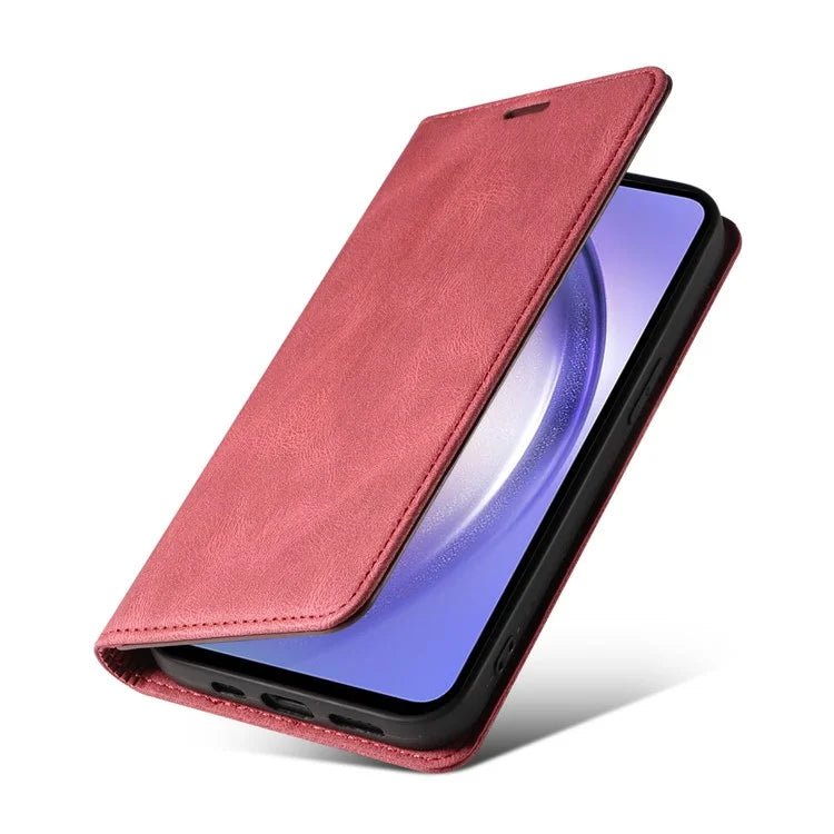 For Samsung Galaxy A24 4G (162.1 x 77.6 x 8.3mm) Magnetic Phone Case Leather Stand Shell with Wristband