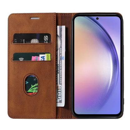 For Samsung Galaxy A24 4G (162.1 x 77.6 x 8.3mm) Magnetic Phone Case Leather Stand Shell with Wristband