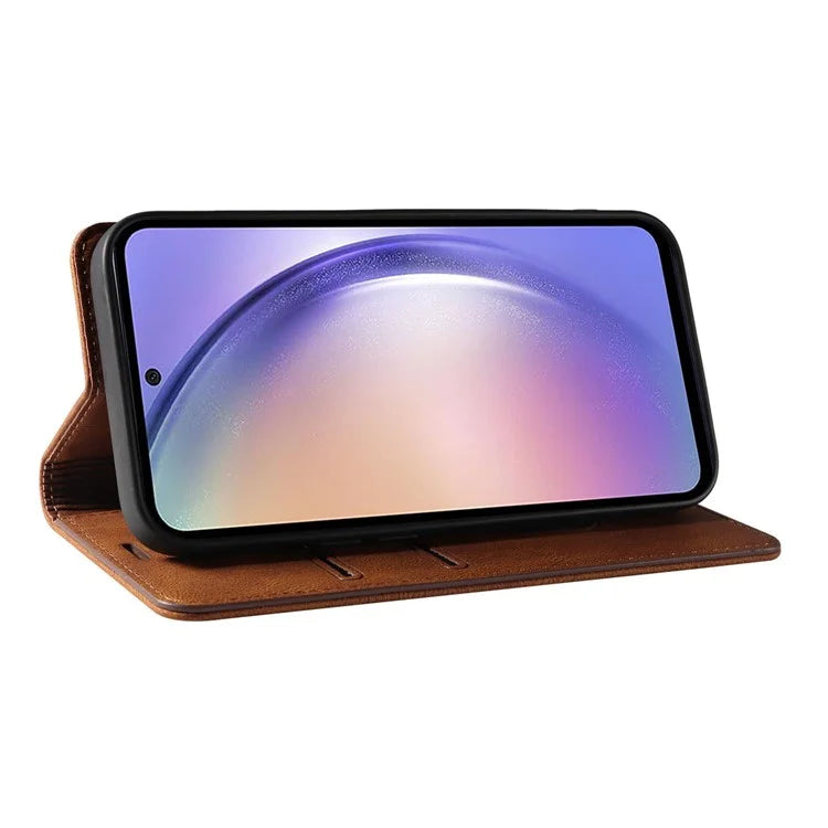 For Samsung Galaxy A24 4G (162.1 x 77.6 x 8.3mm) Magnetic Phone Case Leather Stand Shell with Wristband