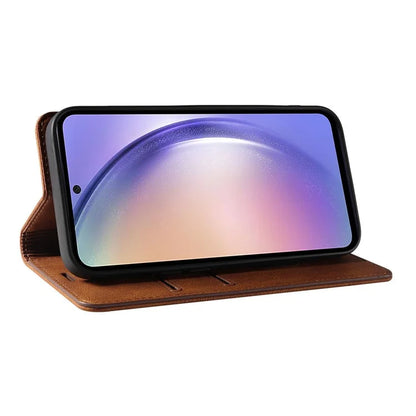 For Samsung Galaxy A24 4G (162.1 x 77.6 x 8.3mm) Magnetic Phone Case Leather Stand Shell with Wristband