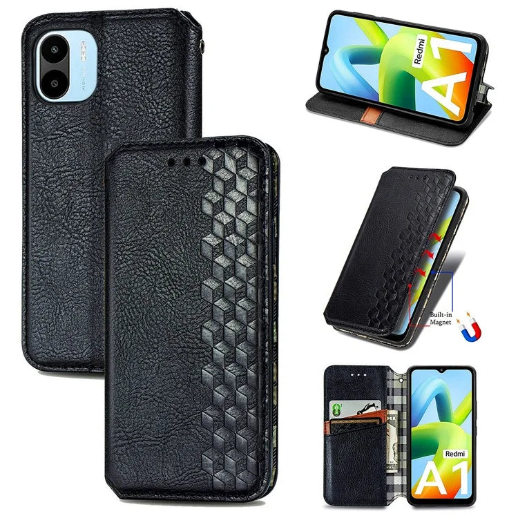 For Xiaomi Redmi A1 4G / Redmi A2 4G Cell Phone Cases Imprinted Rhombus Pattern Stand Cover
