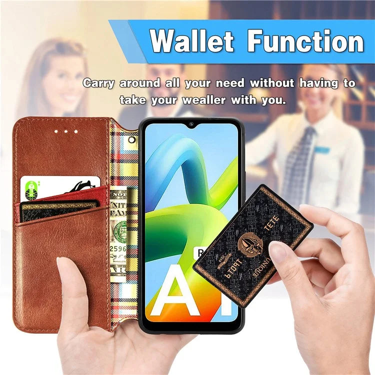For Xiaomi Redmi A1 4G / Redmi A2 4G Cell Phone Cases Imprinted Rhombus Pattern Stand Cover
