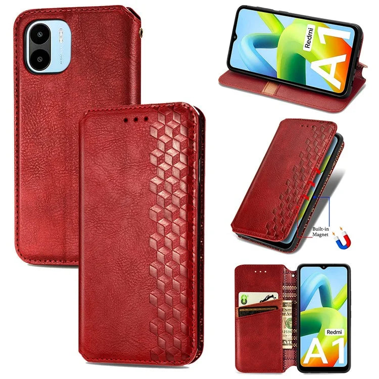 For Xiaomi Redmi A1 4G / Redmi A2 4G Cell Phone Cases Imprinted Rhombus Pattern Stand Cover