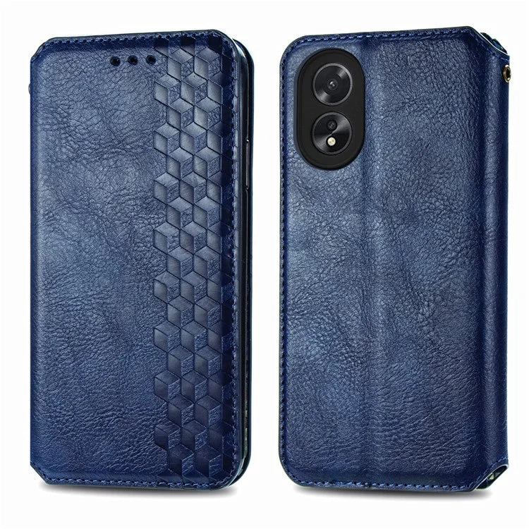 For Oppo A38 4G / A18 4G Magnetic Case Imprinted Rhombus Pattern Wallet Phone Protector