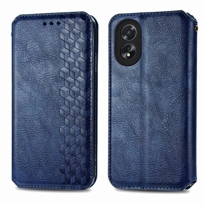 For Oppo A38 4G / A18 4G Magnetic Case Imprinted Rhombus Pattern Wallet Phone Protector