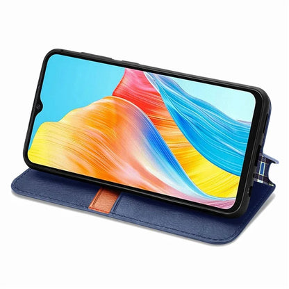 For Oppo A38 4G / A18 4G Magnetic Case Imprinted Rhombus Pattern Wallet Phone Protector