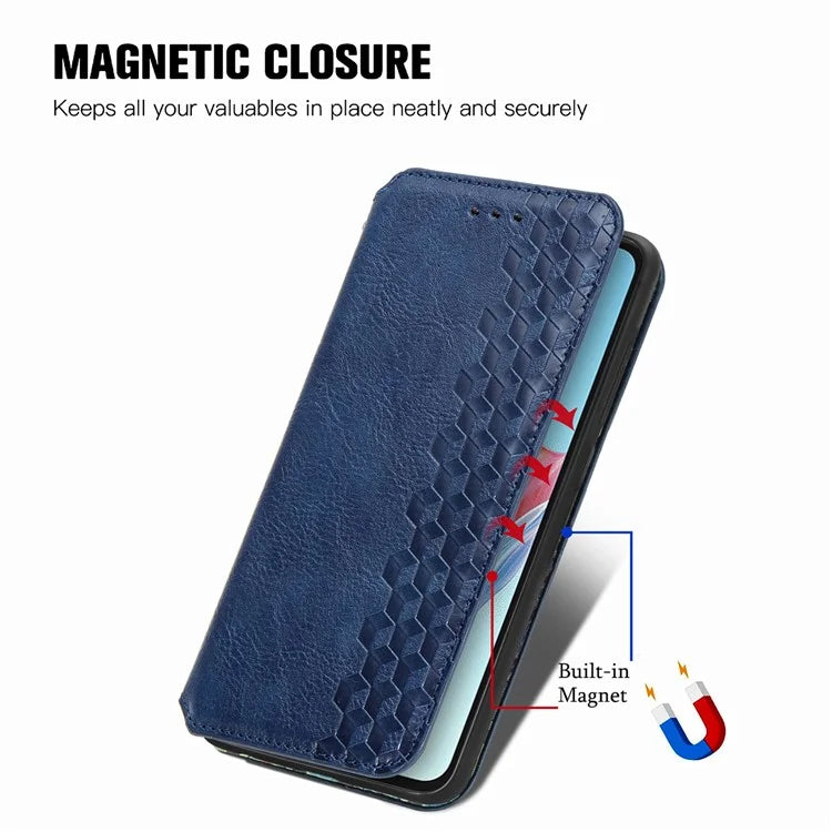 For Oppo A38 4G / A18 4G Magnetic Case Imprinted Rhombus Pattern Wallet Phone Protector