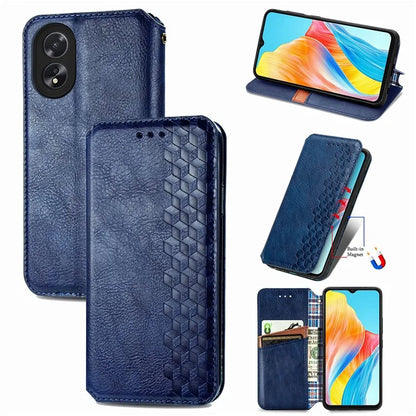 For Oppo A38 4G / A18 4G Magnetic Case Imprinted Rhombus Pattern Wallet Phone Protector