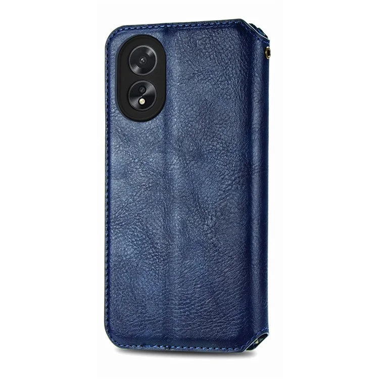 For Oppo A38 4G / A18 4G Magnetic Case Imprinted Rhombus Pattern Wallet Phone Protector