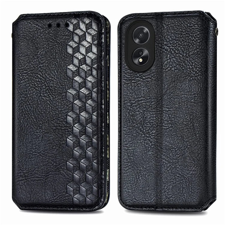 For Oppo A38 4G / A18 4G Magnetic Case Imprinted Rhombus Pattern Wallet Phone Protector