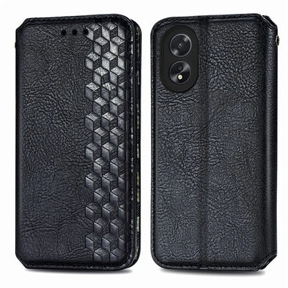 For Oppo A38 4G / A18 4G Magnetic Case Imprinted Rhombus Pattern Wallet Phone Protector