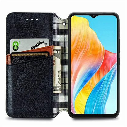 For Oppo A38 4G / A18 4G Magnetic Case Imprinted Rhombus Pattern Wallet Phone Protector