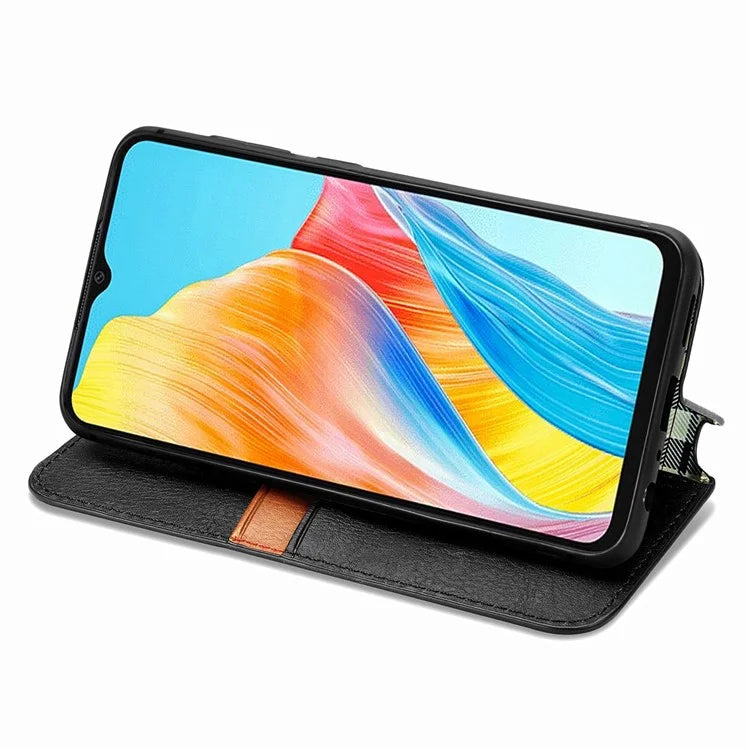 For Oppo A38 4G / A18 4G Magnetic Case Imprinted Rhombus Pattern Wallet Phone Protector