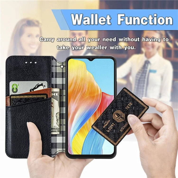 For Oppo A38 4G / A18 4G Magnetic Case Imprinted Rhombus Pattern Wallet Phone Protector