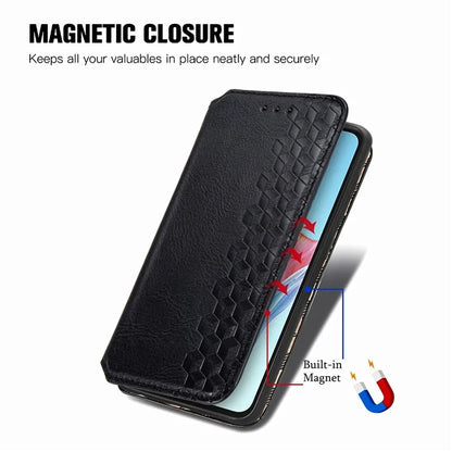 For Oppo A38 4G / A18 4G Magnetic Case Imprinted Rhombus Pattern Wallet Phone Protector