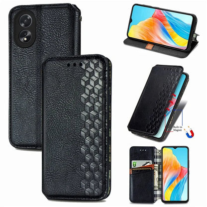 For Oppo A38 4G / A18 4G Magnetic Case Imprinted Rhombus Pattern Wallet Phone Protector