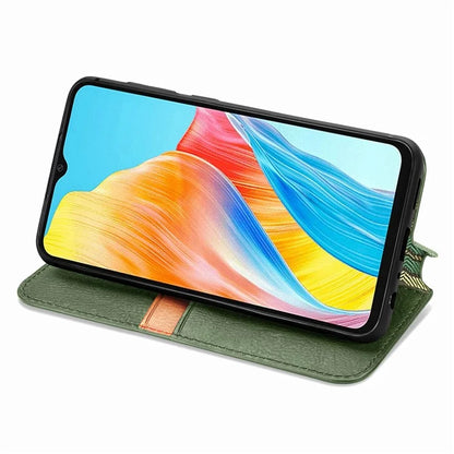 For Oppo A38 4G / A18 4G Magnetic Case Imprinted Rhombus Pattern Wallet Phone Protector