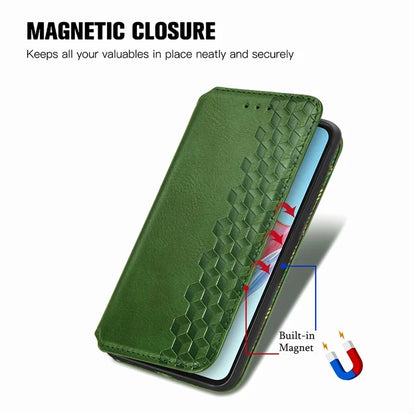 For Oppo A38 4G / A18 4G Magnetic Case Imprinted Rhombus Pattern Wallet Phone Protector