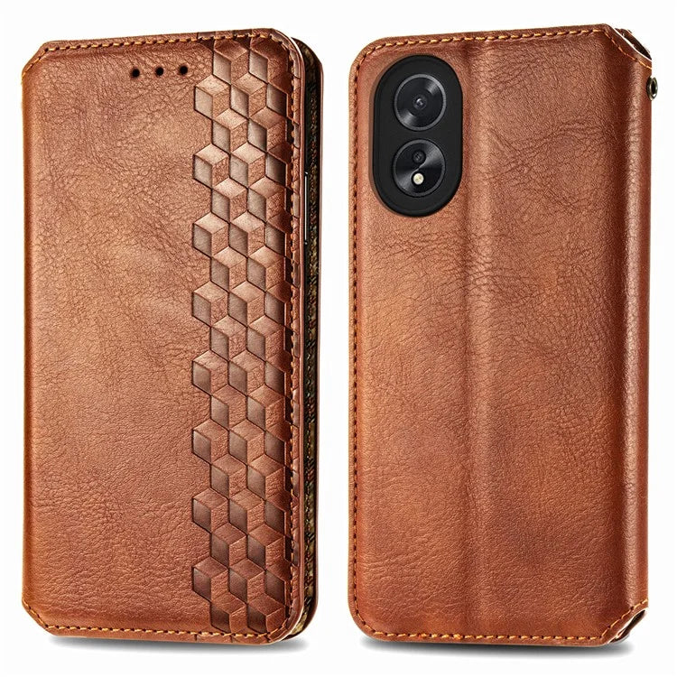 For Oppo A38 4G / A18 4G Magnetic Case Imprinted Rhombus Pattern Wallet Phone Protector