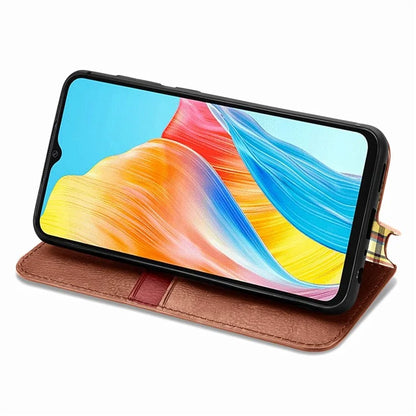 For Oppo A38 4G / A18 4G Magnetic Case Imprinted Rhombus Pattern Wallet Phone Protector