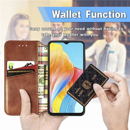 For Oppo A38 4G / A18 4G Magnetic Case Imprinted Rhombus Pattern Wallet Phone Protector