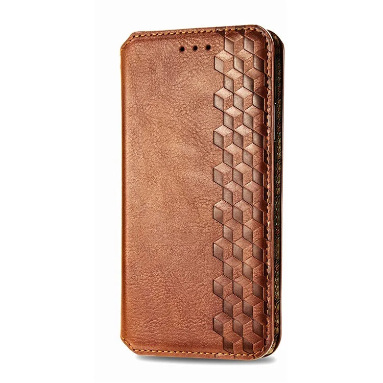 For Oppo A38 4G / A18 4G Magnetic Case Imprinted Rhombus Pattern Wallet Phone Protector