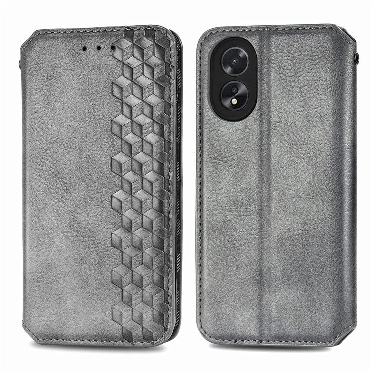 For Oppo A38 4G / A18 4G Magnetic Case Imprinted Rhombus Pattern Wallet Phone Protector