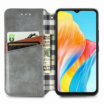 For Oppo A38 4G / A18 4G Magnetic Case Imprinted Rhombus Pattern Wallet Phone Protector