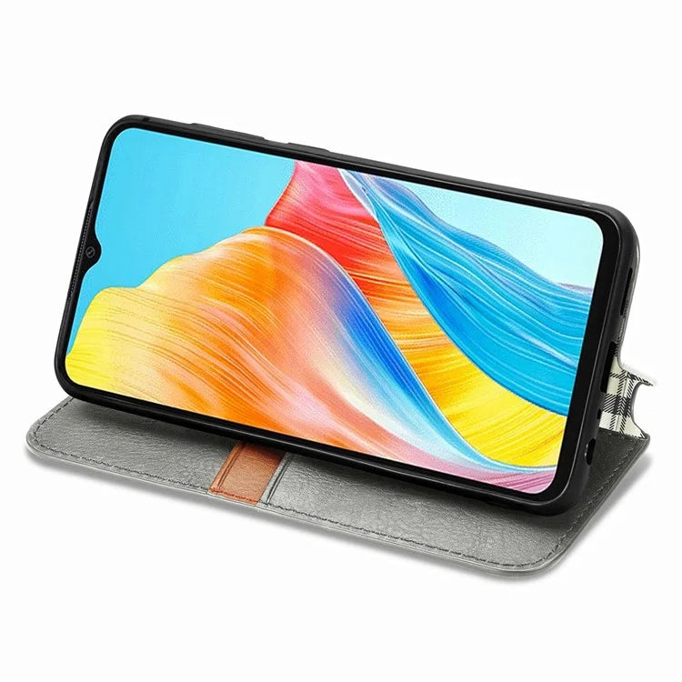 For Oppo A38 4G / A18 4G Magnetic Case Imprinted Rhombus Pattern Wallet Phone Protector