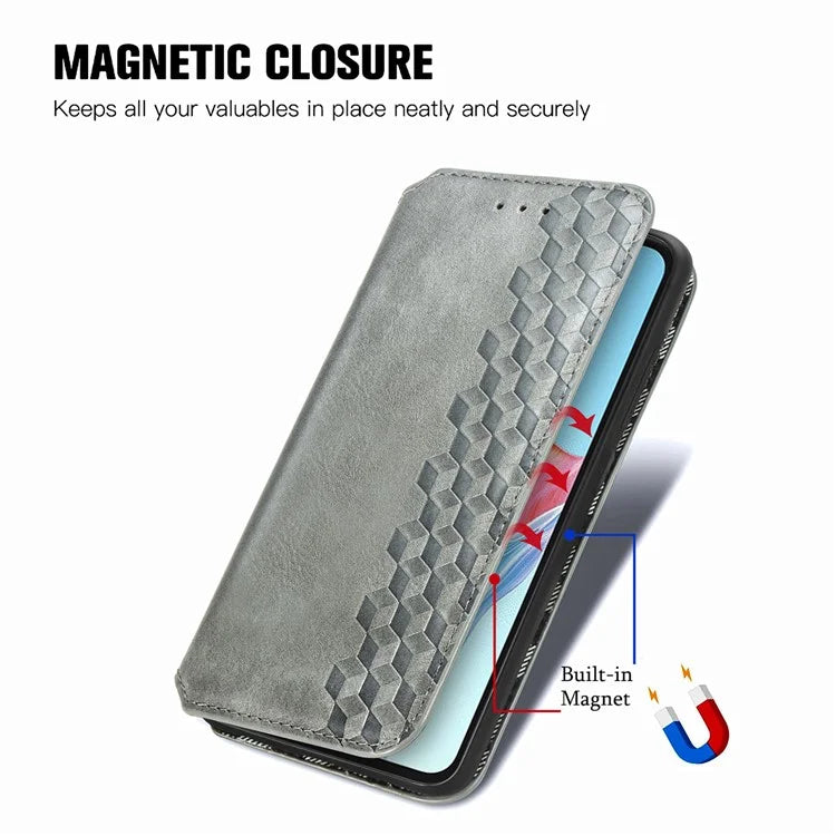 For Oppo A38 4G / A18 4G Magnetic Case Imprinted Rhombus Pattern Wallet Phone Protector