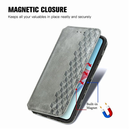For Oppo A38 4G / A18 4G Magnetic Case Imprinted Rhombus Pattern Wallet Phone Protector