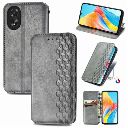 For Oppo A38 4G / A18 4G Magnetic Case Imprinted Rhombus Pattern Wallet Phone Protector