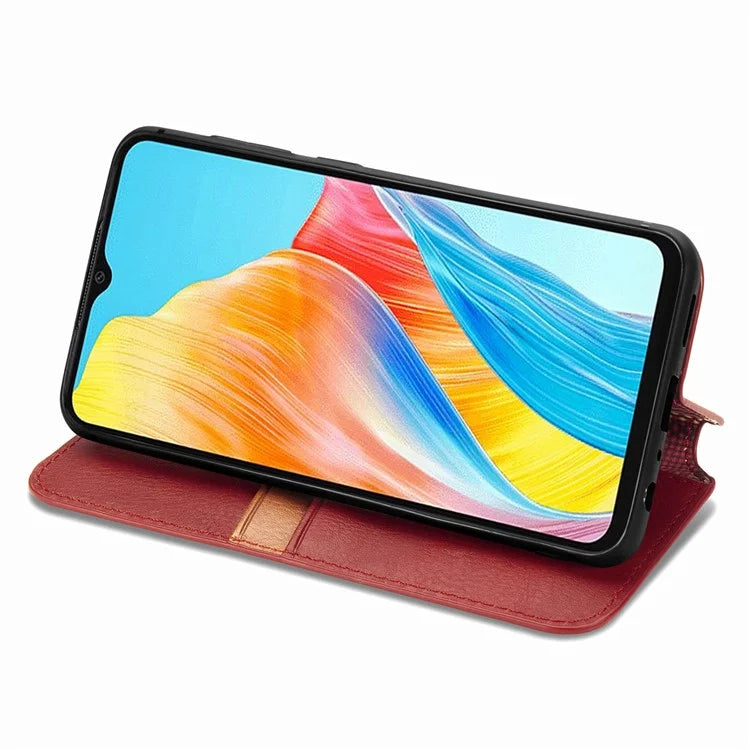 For Oppo A38 4G / A18 4G Magnetic Case Imprinted Rhombus Pattern Wallet Phone Protector