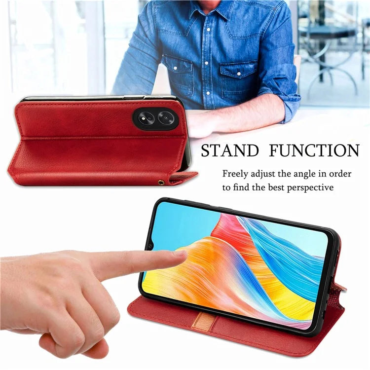 For Oppo A38 4G / A18 4G Magnetic Case Imprinted Rhombus Pattern Wallet Phone Protector