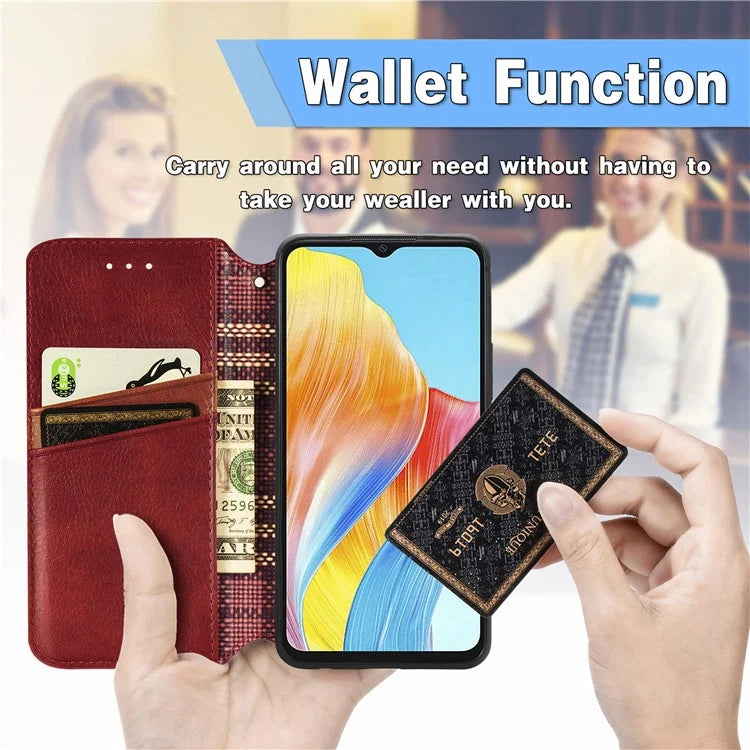 For Oppo A38 4G / A18 4G Magnetic Case Imprinted Rhombus Pattern Wallet Phone Protector