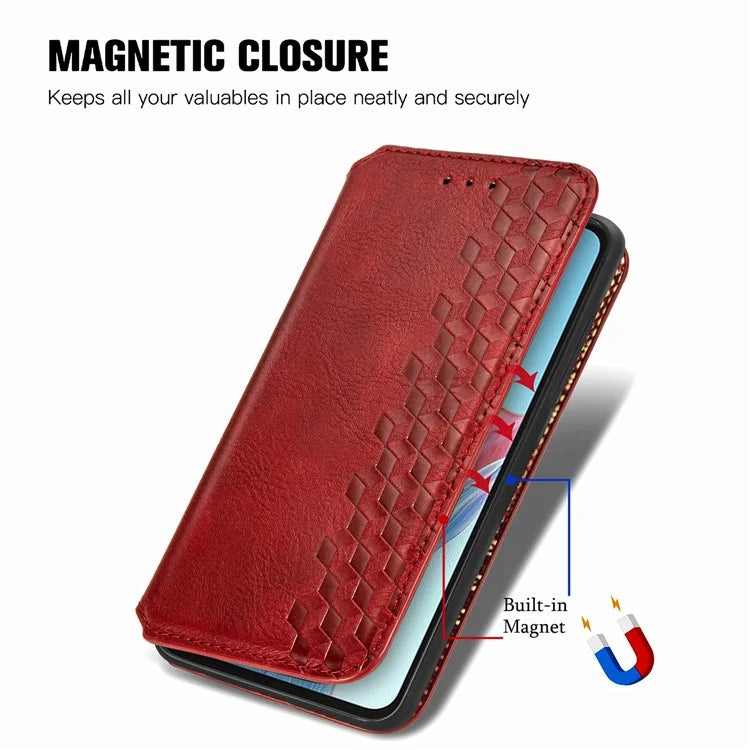 For Oppo A38 4G / A18 4G Magnetic Case Imprinted Rhombus Pattern Wallet Phone Protector