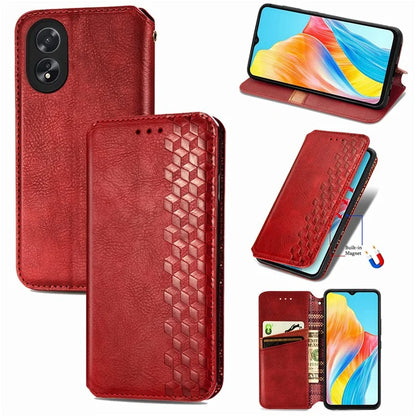 For Oppo A38 4G / A18 4G Magnetic Case Imprinted Rhombus Pattern Wallet Phone Protector