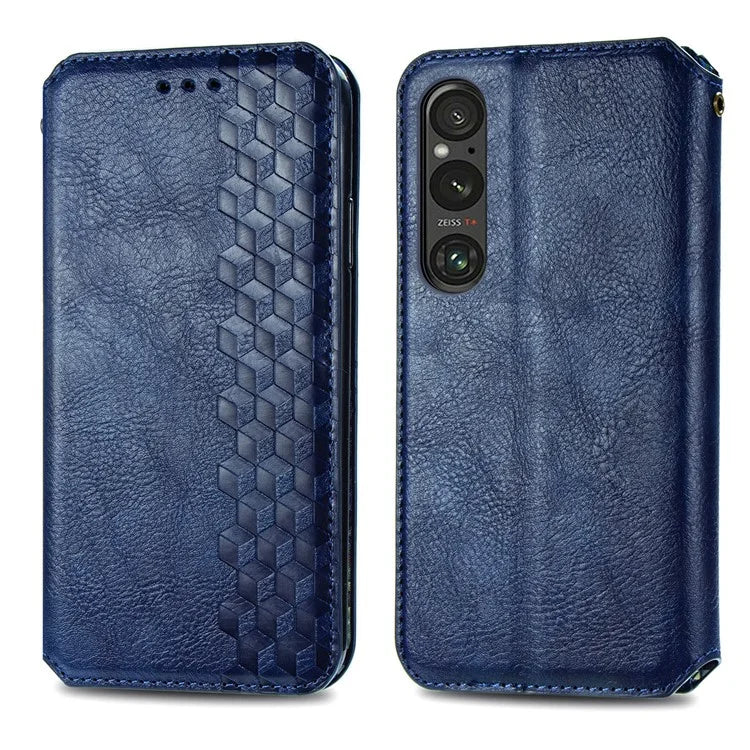 For Sony Xperia 1 V Case PU Leather Wallet Phone Cover with Rhombus Pattern