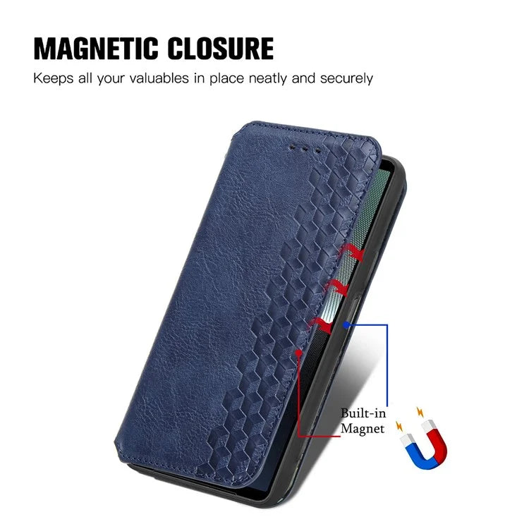 For Sony Xperia 1 V Case PU Leather Wallet Phone Cover with Rhombus Pattern