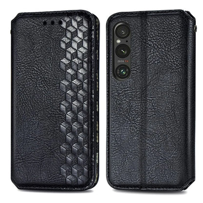 For Sony Xperia 1 V Case PU Leather Wallet Phone Cover with Rhombus Pattern