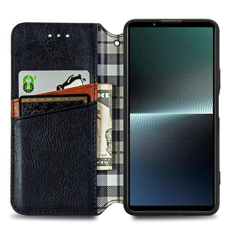 For Sony Xperia 1 V Case PU Leather Wallet Phone Cover with Rhombus Pattern